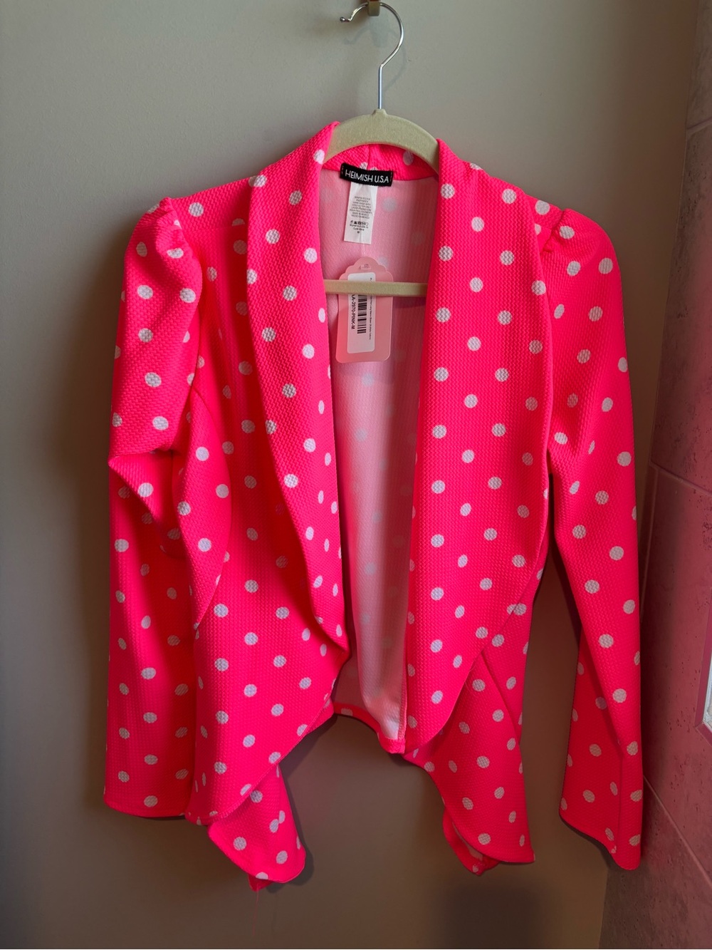HEIMISH USA Hot Pink Polka Dot Open-Front Blazer